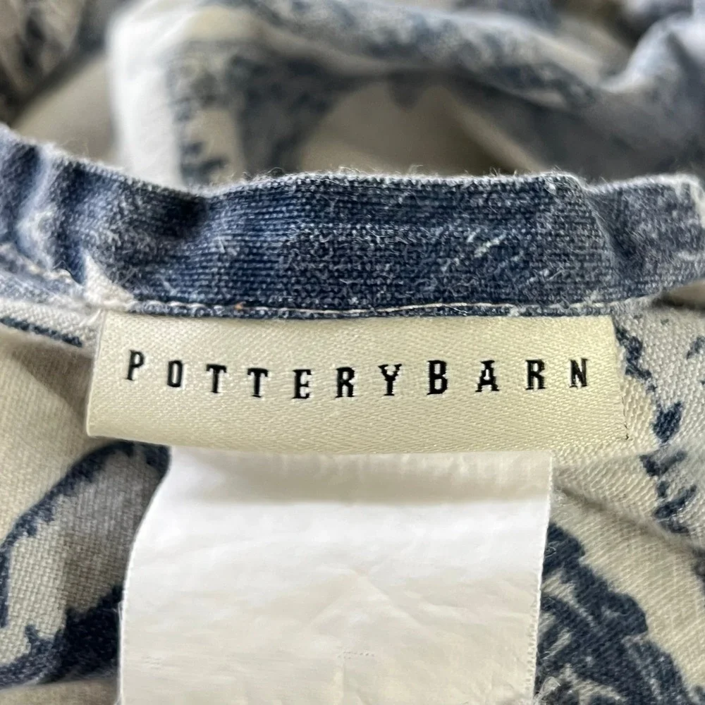 Pottery Barn Ari Elephant Toile Print King Duvet Cover Cotton Linen Blue Boho